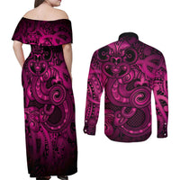 Aotearoa Maori Hei Tiki Couples Matching Off Shoulder Maxi Dress and Long Sleeve Button Shirt Mawhero Kowhaiwhai Puhoro Motif LT9 - Polynesian Pride