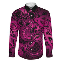 Aotearoa Maori Hei Tiki Family Matching Mermaid Dress and Hawaiian Shirt Mawhero Kowhaiwhai Puhoro Motif LT9 Dad's Shirt - Long Sleeve Pink - Polynesian Pride