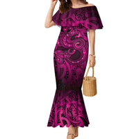 Aotearoa Maori Hei Tiki Family Matching Mermaid Dress and Hawaiian Shirt Mawhero Kowhaiwhai Puhoro Motif LT9 Mom's Dress Pink - Polynesian Pride