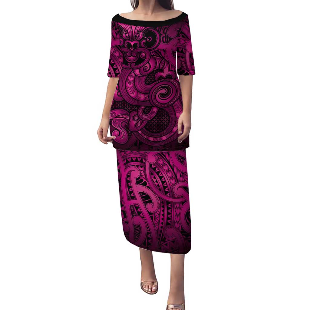 Aotearoa Maori Hei Tiki Family Matching Puletasi and Hawaiian Shirt Mawhero Kowhaiwhai Puhoro Motif LT9 Mom's Dress Pink - Polynesian Pride