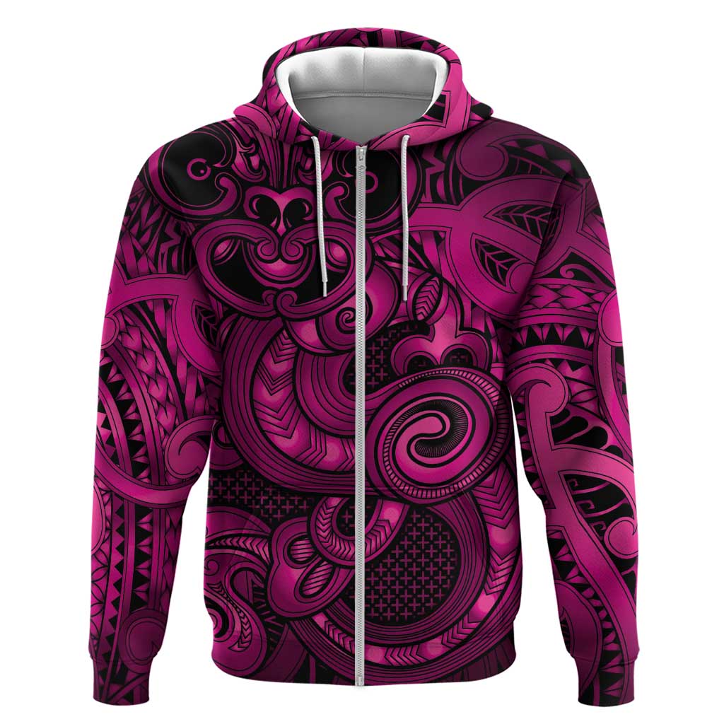 Aotearoa Maori Hei Tiki Hoodie Mawhero Kowhaiwhai Puhoro Motif LT9 Zip Hoodie Pink - Polynesian Pride