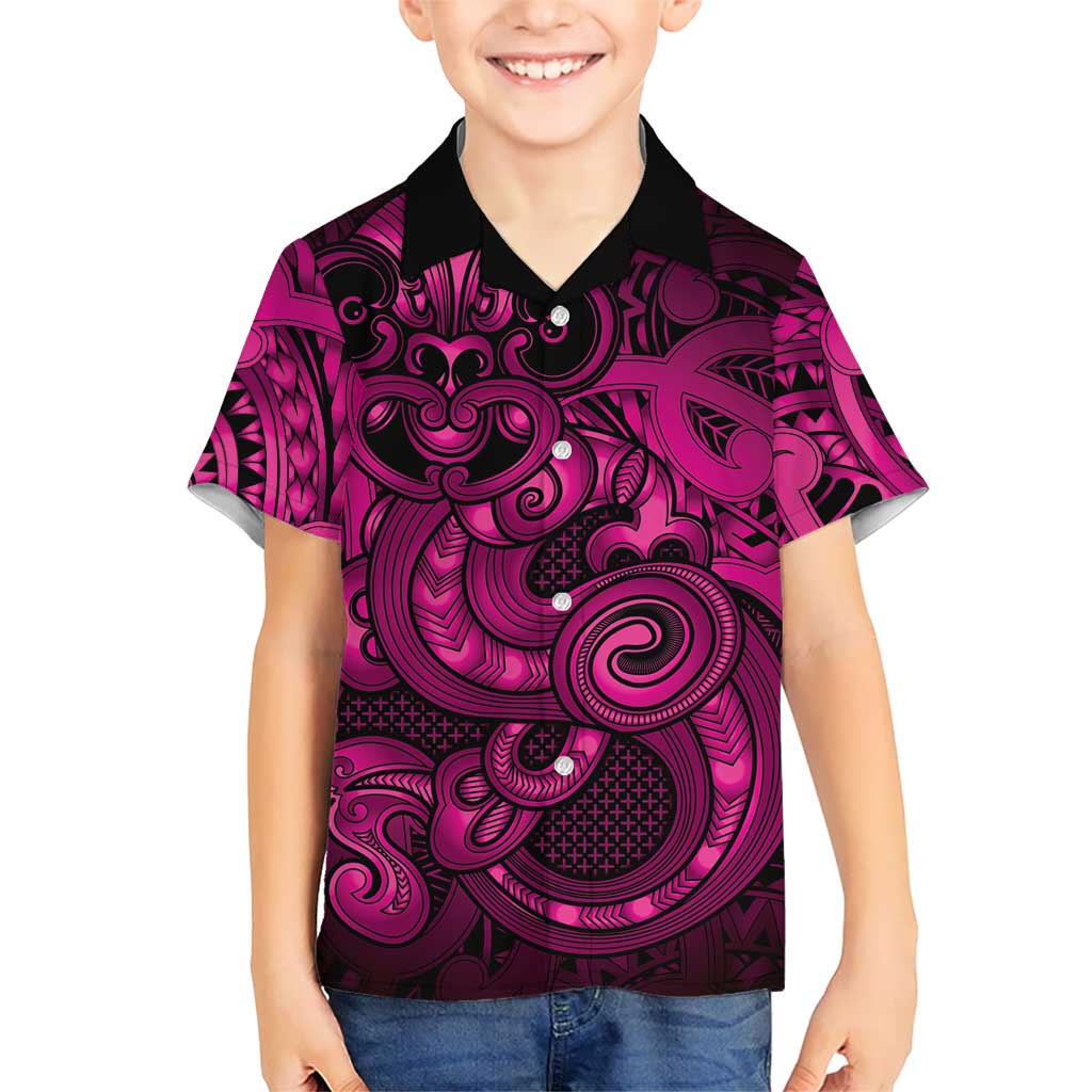 Aotearoa Maori Hei Tiki Kid Hawaiian Shirt Mawhero Kowhaiwhai Puhoro Motif LT9 Kid Pink - Polynesian Pride