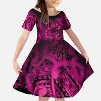 Aotearoa Maori Hei Tiki Kid Short Sleeve Dress Mawhero Kowhaiwhai Puhoro Motif LT9 KID Pink - Polynesian Pride