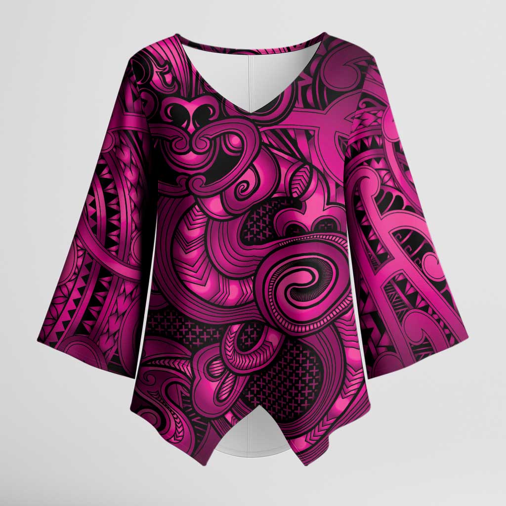 Aotearoa Maori Hei Tiki Kimono Sleeve Blouse Mawhero Kowhaiwhai Puhoro Motif