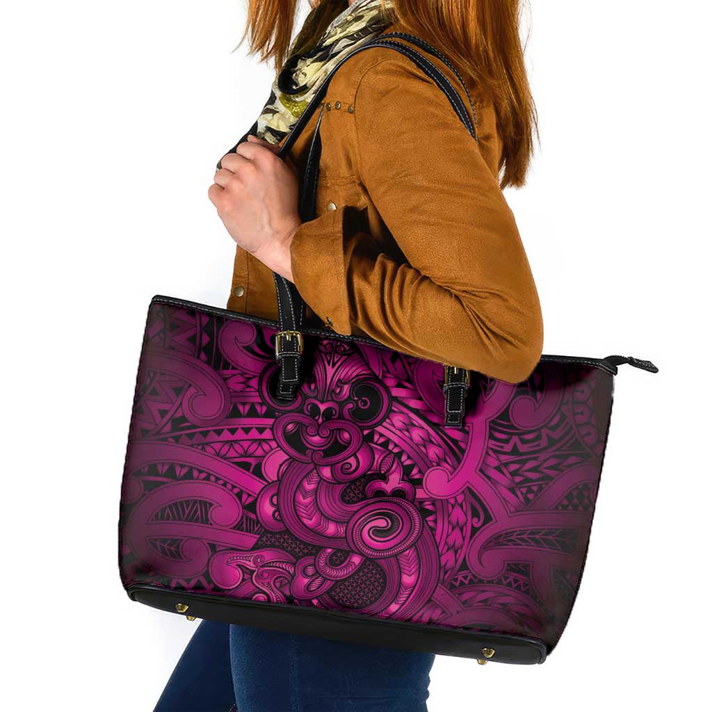 Aotearoa Maori Hei Tiki Leather Tote Bag Mawhero Kowhaiwhai Puhoro Motif LT9 Pink - Polynesian Pride