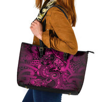 Aotearoa Maori Hei Tiki Leather Tote Bag Mawhero Kowhaiwhai Puhoro Motif LT9 Pink - Polynesian Pride