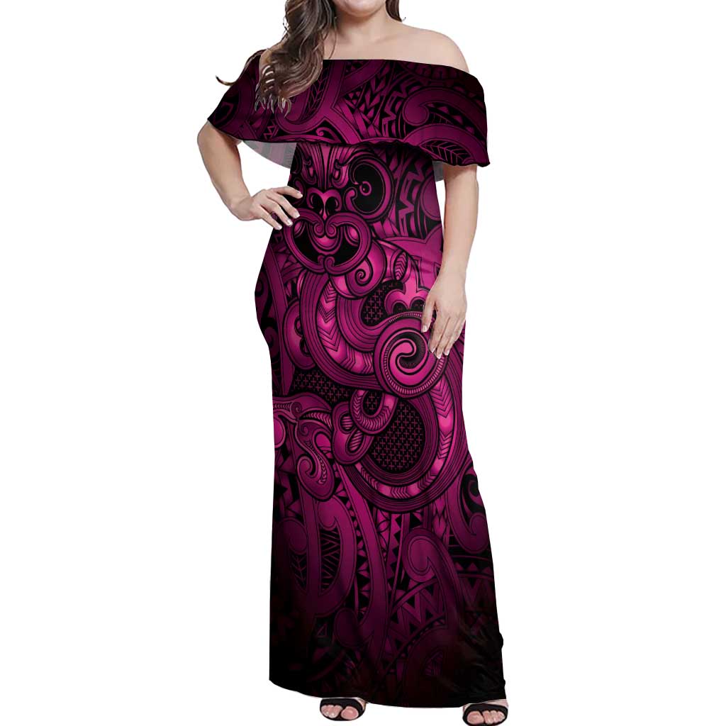 Aotearoa Maori Hei Tiki Off Shoulder Maxi Dress Mawhero Kowhaiwhai Puhoro Motif