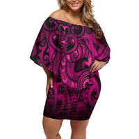 Aotearoa Maori Hei Tiki Off Shoulder Short Dress Mawhero Kowhaiwhai Puhoro Motif LT9 Women Pink - Polynesian Pride
