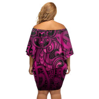 Aotearoa Maori Hei Tiki Off Shoulder Short Dress Mawhero Kowhaiwhai Puhoro Motif LT9 - Polynesian Pride