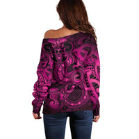 Aotearoa Maori Hei Tiki Off Shoulder Sweater Mawhero Kowhaiwhai Puhoro Motif LT9 - Polynesian Pride