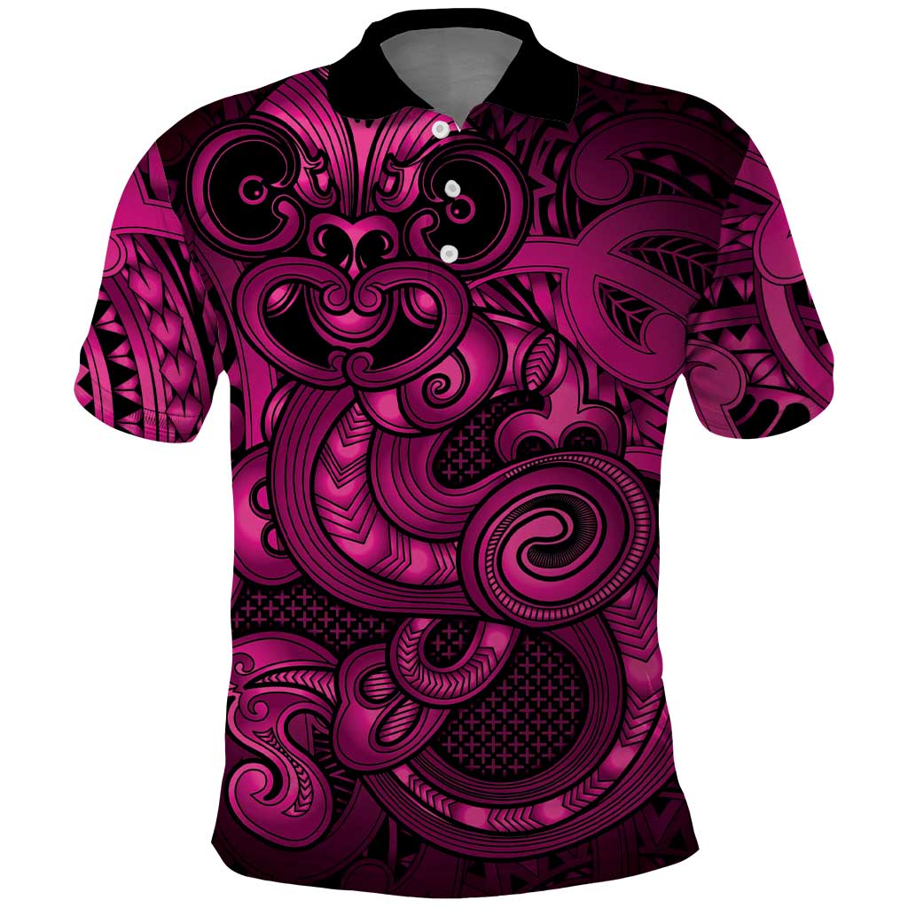 Aotearoa Maori Hei Tiki Polo Shirt Mawhero Kowhaiwhai Puhoro Motif LT9 Pink - Polynesian Pride