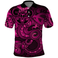 Aotearoa Maori Hei Tiki Polo Shirt Mawhero Kowhaiwhai Puhoro Motif LT9 Pink - Polynesian Pride