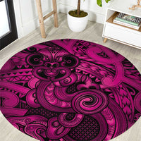 Aotearoa Maori Hei Tiki Round Carpet Mawhero Kowhaiwhai Puhoro Motif LT9 Pink - Polynesian Pride