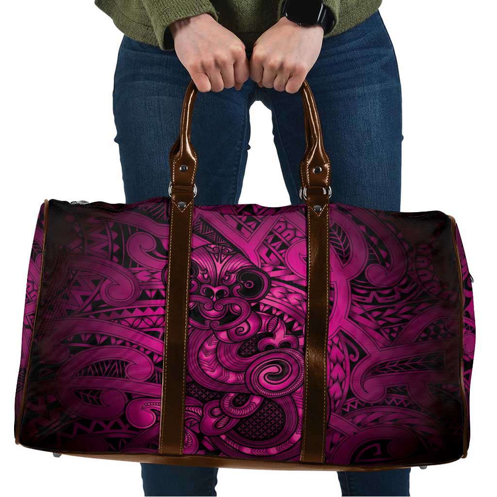 Aotearoa Maori Hei Tiki Travel Bag Mawhero Kowhaiwhai Puhoro Motif LT9 Pink - Polynesian Pride
