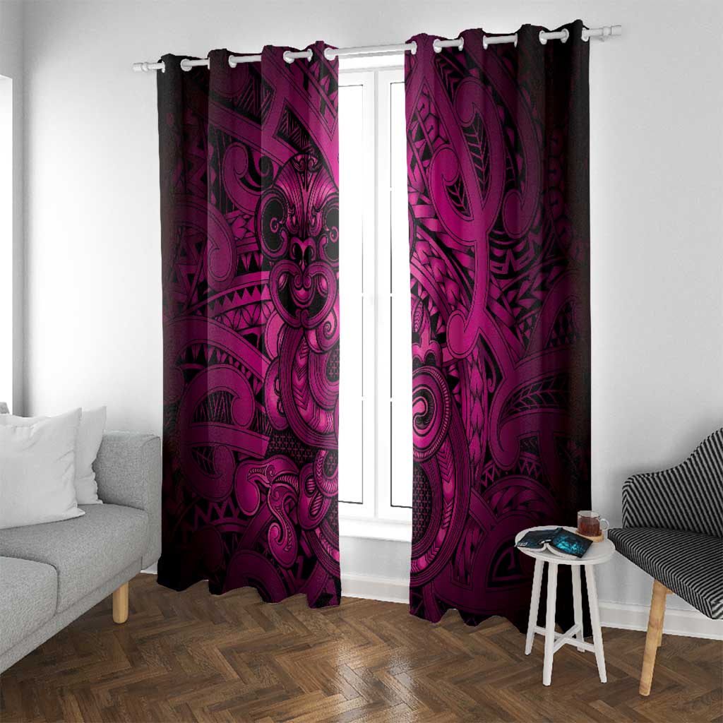 Aotearoa Maori Hei Tiki Window Curtain Mawhero Kowhaiwhai Puhoro Motif LT9 With Grommets Pink - Polynesian Pride