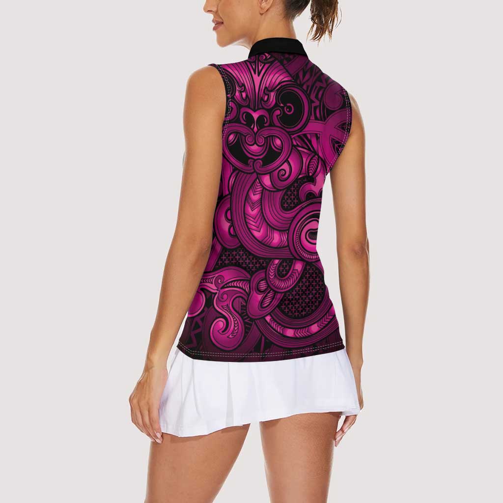 Aotearoa Maori Hei Tiki Women Sleeveless Polo Shirt Mawhero Kowhaiwhai Puhoro Motif LT9 - Polynesian Pride