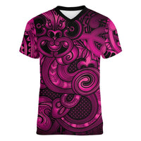 Aotearoa Maori Hei Tiki Women V-Neck T-Shirt Mawhero Kowhaiwhai Puhoro Motif LT9 Female Pink - Polynesian Pride