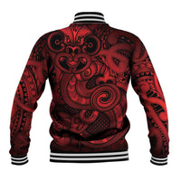 Aotearoa Maori Hei Tiki Baseball Jacket Whero Kowhaiwhai Puhoro Motif