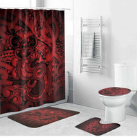 Aotearoa Maori Hei Tiki Bathroom Set Whero Kowhaiwhai Puhoro Motif LT9 Bathroom Set (4 pcs) Red - Polynesian Pride