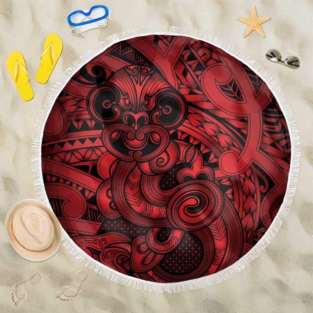 Aotearoa Maori Hei Tiki Beach Blanket Whero Kowhaiwhai Puhoro Motif