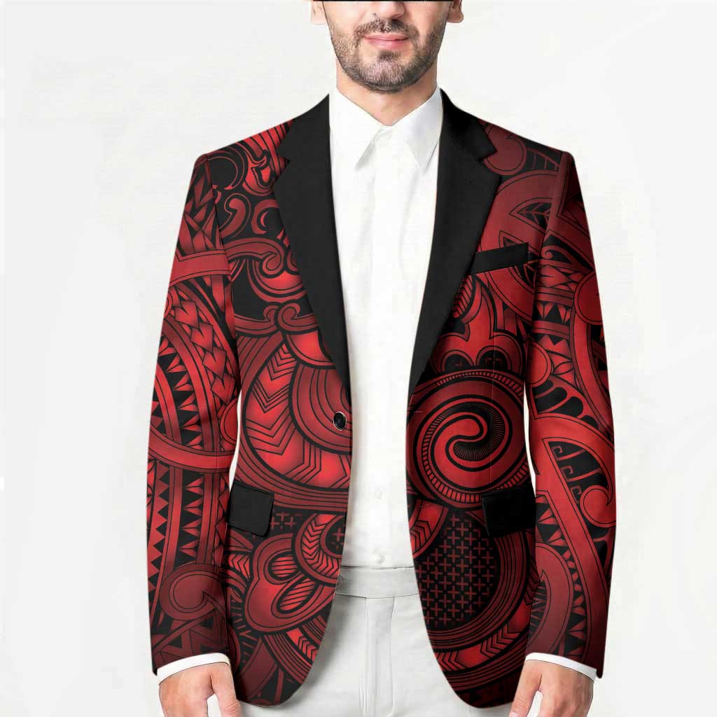 Aotearoa Maori Hei Tiki Blazer Whero Kowhaiwhai Puhoro Motif