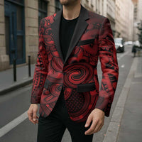 Aotearoa Maori Hei Tiki Blazer Whero Kowhaiwhai Puhoro Motif