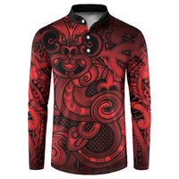 Aotearoa Maori Hei Tiki Button Sweatshirt Whero Kowhaiwhai Puhoro Motif