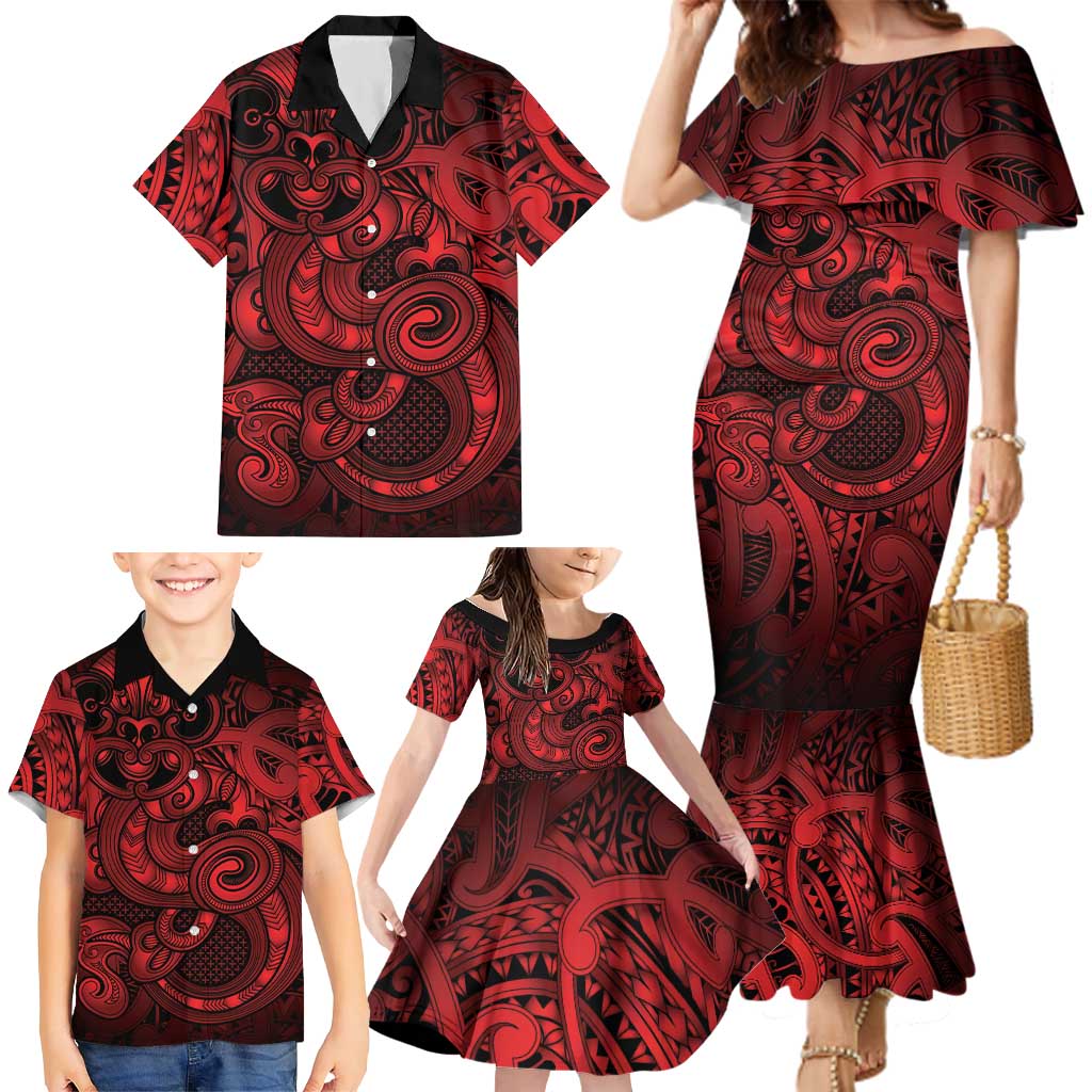 Aotearoa Maori Hei Tiki Family Matching Mermaid Dress and Hawaiian Shirt Whero Kowhaiwhai Puhoro Motif LT9 - Polynesian Pride