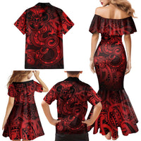 Aotearoa Maori Hei Tiki Family Matching Mermaid Dress and Hawaiian Shirt Whero Kowhaiwhai Puhoro Motif LT9 - Polynesian Pride