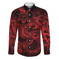 Aotearoa Maori Hei Tiki Family Matching Mermaid Dress and Hawaiian Shirt Whero Kowhaiwhai Puhoro Motif LT9 Dad's Shirt - Long Sleeve Red - Polynesian Pride