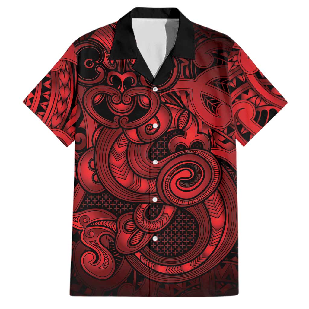 Aotearoa Maori Hei Tiki Family Matching Off Shoulder Maxi Dress and Hawaiian Shirt Whero Kowhaiwhai Puhoro Motif LT9 Dad's Shirt - Short Sleeve Red - Polynesian Pride