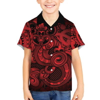Aotearoa Maori Hei Tiki Family Matching Off Shoulder Maxi Dress and Hawaiian Shirt Whero Kowhaiwhai Puhoro Motif LT9 Son's Shirt Red - Polynesian Pride