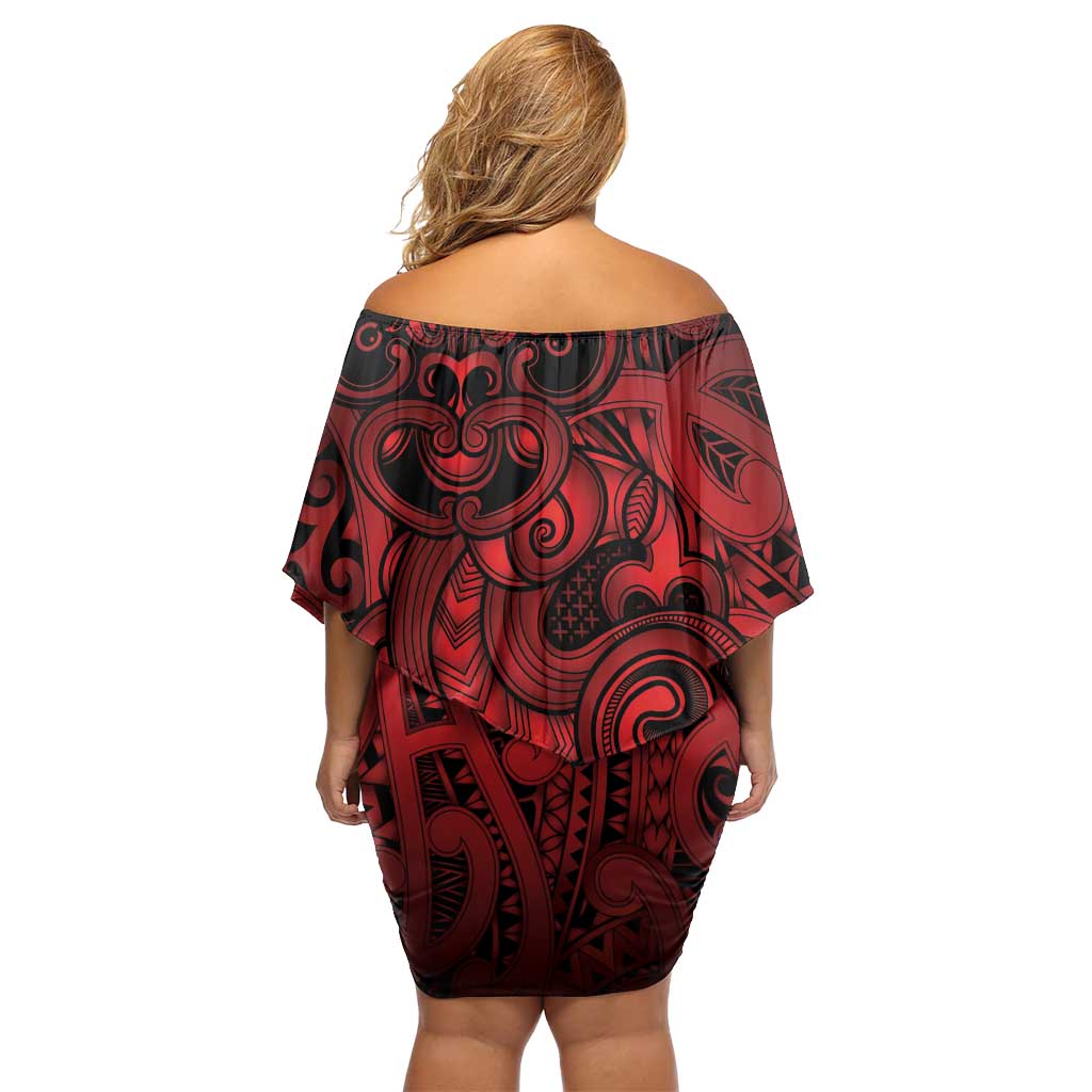 Aotearoa Maori Hei Tiki Family Matching Off Shoulder Short Dress and Hawaiian Shirt Whero Kowhaiwhai Puhoro Motif LT9 - Polynesian Pride