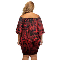 Aotearoa Maori Hei Tiki Family Matching Off Shoulder Short Dress and Hawaiian Shirt Whero Kowhaiwhai Puhoro Motif LT9 - Polynesian Pride