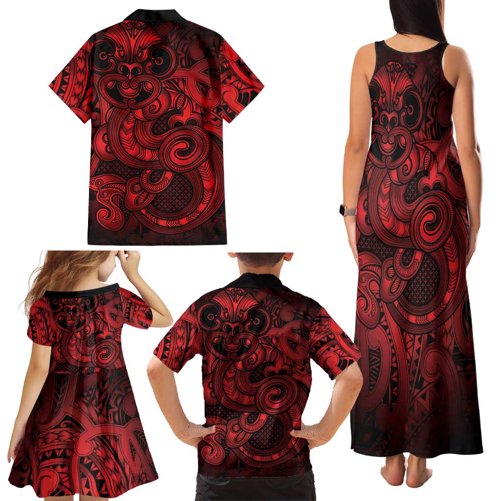 Aotearoa Maori Hei Tiki Family Matching Tank Maxi Dress and Hawaiian Shirt Whero Kowhaiwhai Puhoro Motif LT9 - Polynesian Pride