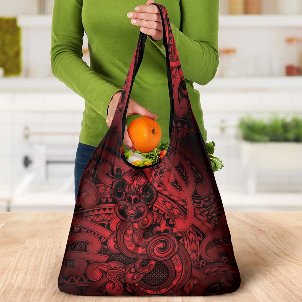 Aotearoa Maori Hei Tiki Grocery Bag Whero Kowhaiwhai Puhoro Motif LT9 - Polynesian Pride