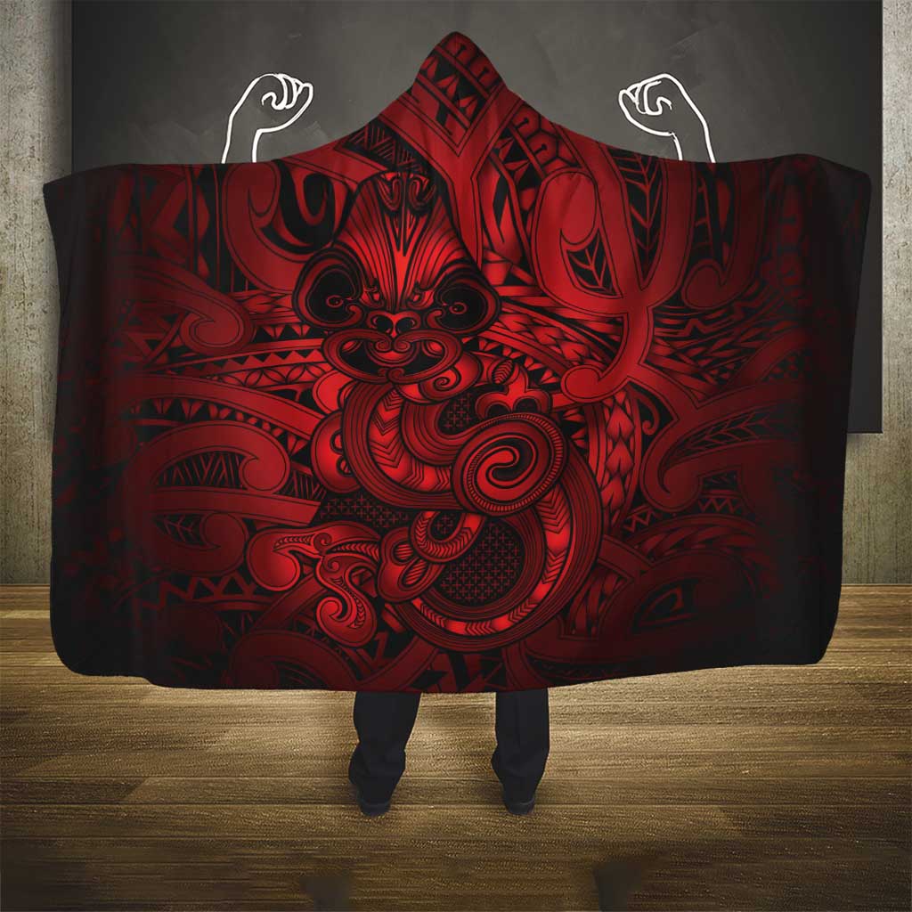 Aotearoa Maori Hei Tiki Hooded Blanket Whero Kowhaiwhai Puhoro Motif LT9 - Polynesian Pride