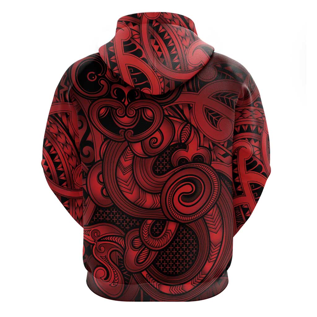 Aotearoa Maori Hei Tiki Hoodie Whero Kowhaiwhai Puhoro Motif LT9 - Polynesian Pride