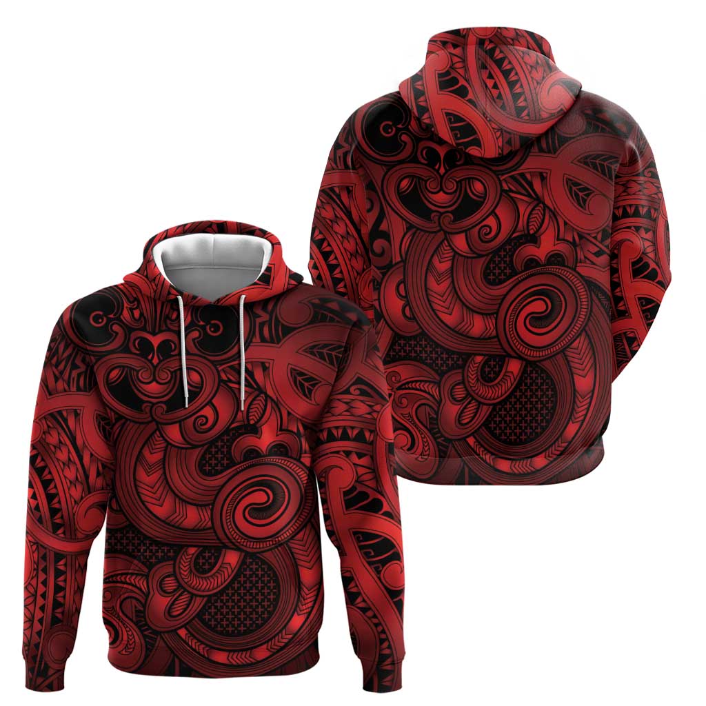 Aotearoa Maori Hei Tiki Hoodie Whero Kowhaiwhai Puhoro Motif LT9 - Polynesian Pride