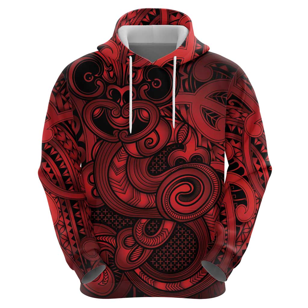 Aotearoa Maori Hei Tiki Hoodie Whero Kowhaiwhai Puhoro Motif LT9 - Polynesian Pride
