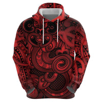 Aotearoa Maori Hei Tiki Hoodie Whero Kowhaiwhai Puhoro Motif LT9 - Polynesian Pride
