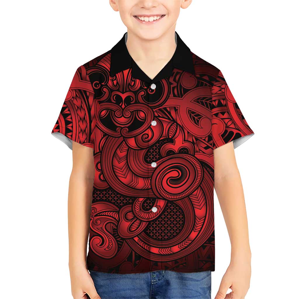 Aotearoa Maori Hei Tiki Kid Hawaiian Shirt Whero Kowhaiwhai Puhoro Motif LT9 Kid Red - Polynesian Pride