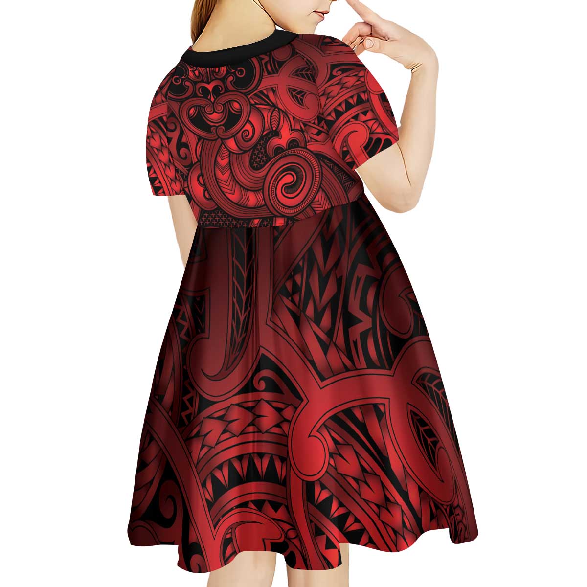 Aotearoa Maori Hei Tiki Kid Short Sleeve Dress Whero Kowhaiwhai Puhoro Motif LT9 - Polynesian Pride