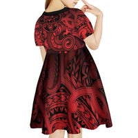 Aotearoa Maori Hei Tiki Kid Short Sleeve Dress Whero Kowhaiwhai Puhoro Motif LT9 - Polynesian Pride