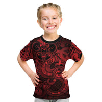 Aotearoa Maori Hei Tiki Kid T Shirt Whero Kowhaiwhai Puhoro Motif LT9 Red - Polynesian Pride