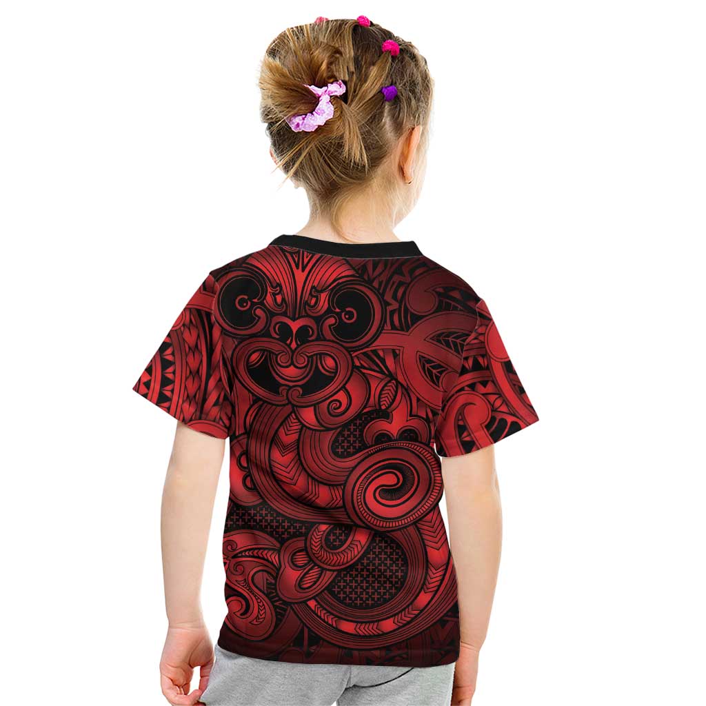 Aotearoa Maori Hei Tiki Kid T Shirt Whero Kowhaiwhai Puhoro Motif LT9 - Polynesian Pride