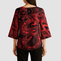 Aotearoa Maori Hei Tiki Kimono Sleeve Blouse Whero Kowhaiwhai Puhoro Motif LT9 - Polynesian Pride