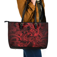 Aotearoa Maori Hei Tiki Leather Tote Bag Whero Kowhaiwhai Puhoro Motif LT9 - Polynesian Pride