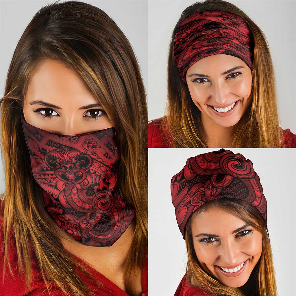 Aotearoa Maori Hei Tiki Neck Gaiter Whero Kowhaiwhai Puhoro Motif LT9 - Polynesian Pride
