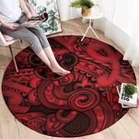 Aotearoa Maori Hei Tiki Round Carpet Whero Kowhaiwhai Puhoro Motif